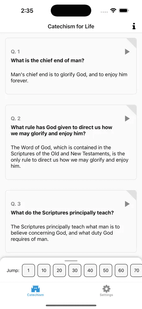 Screenshot of Catechism for Life on iPhone