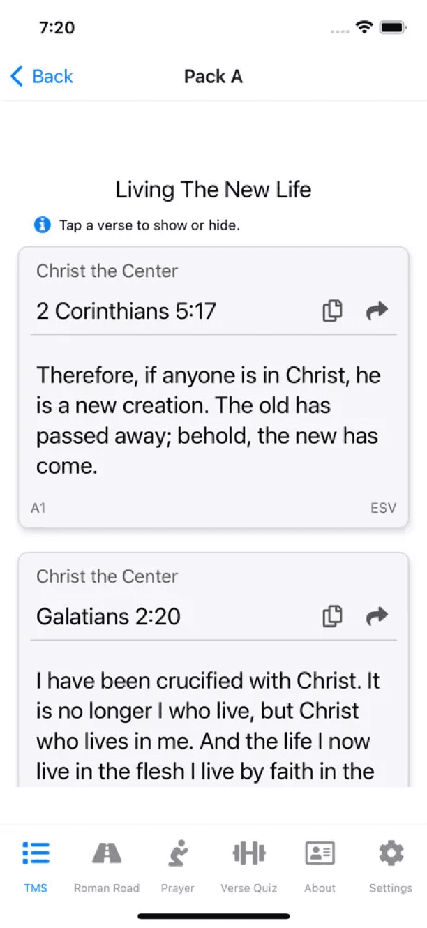 Screenshot of Verses for Life on iPhone