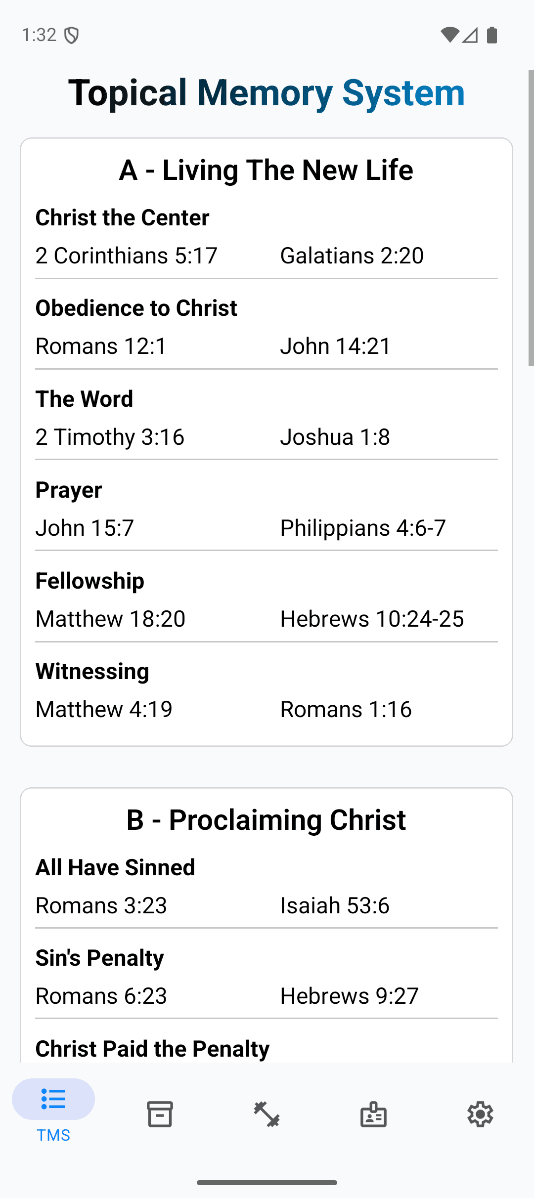 Screenshot of Verses for Life on Android phone